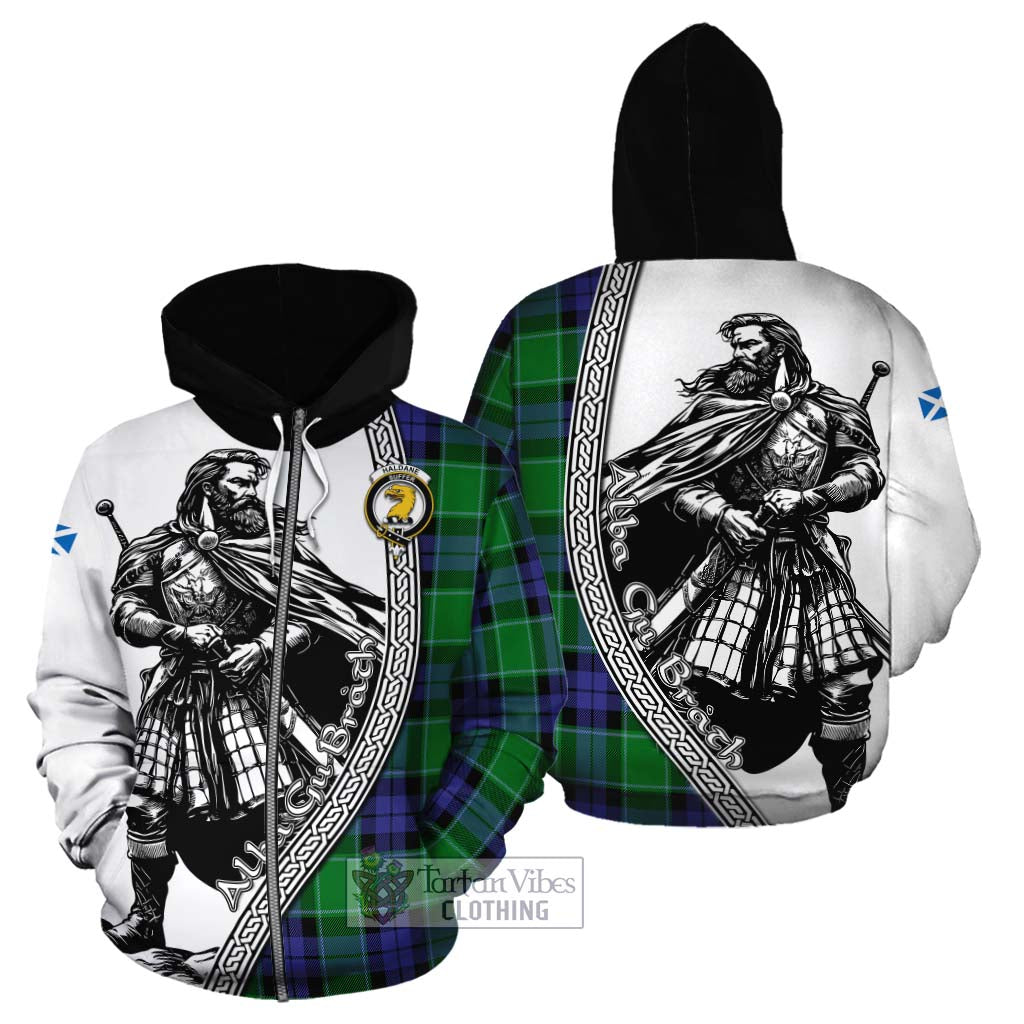 Haldane Tartan Clan Crest Cotton Hoodie with Highlander Warrior Celtic Style - Tartan Vibes Clothing