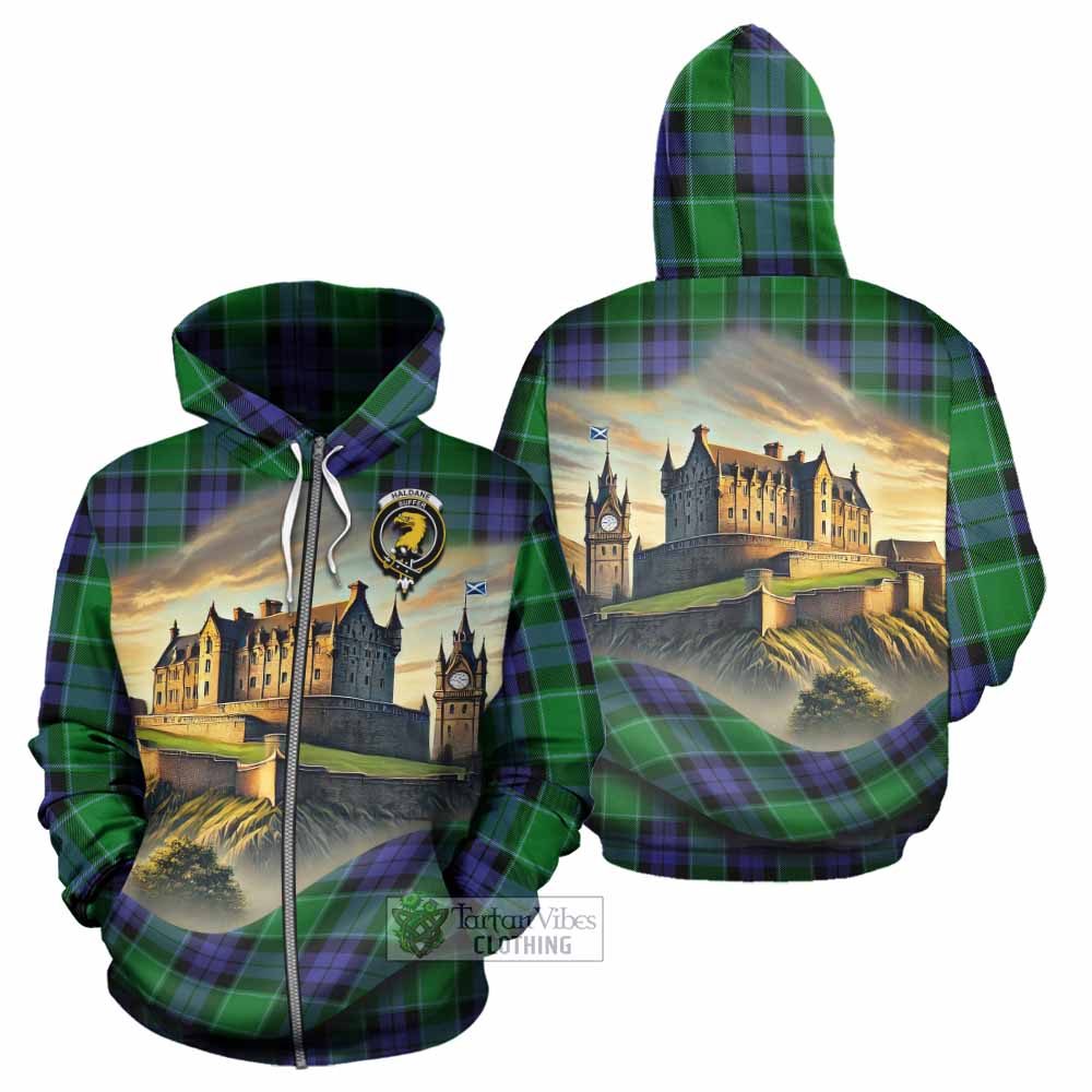 Haldane Tartan Family Crest Hoodie with Scottish Ancient Castle Style Zip Hoodie - Tartan Vibes Clothing
