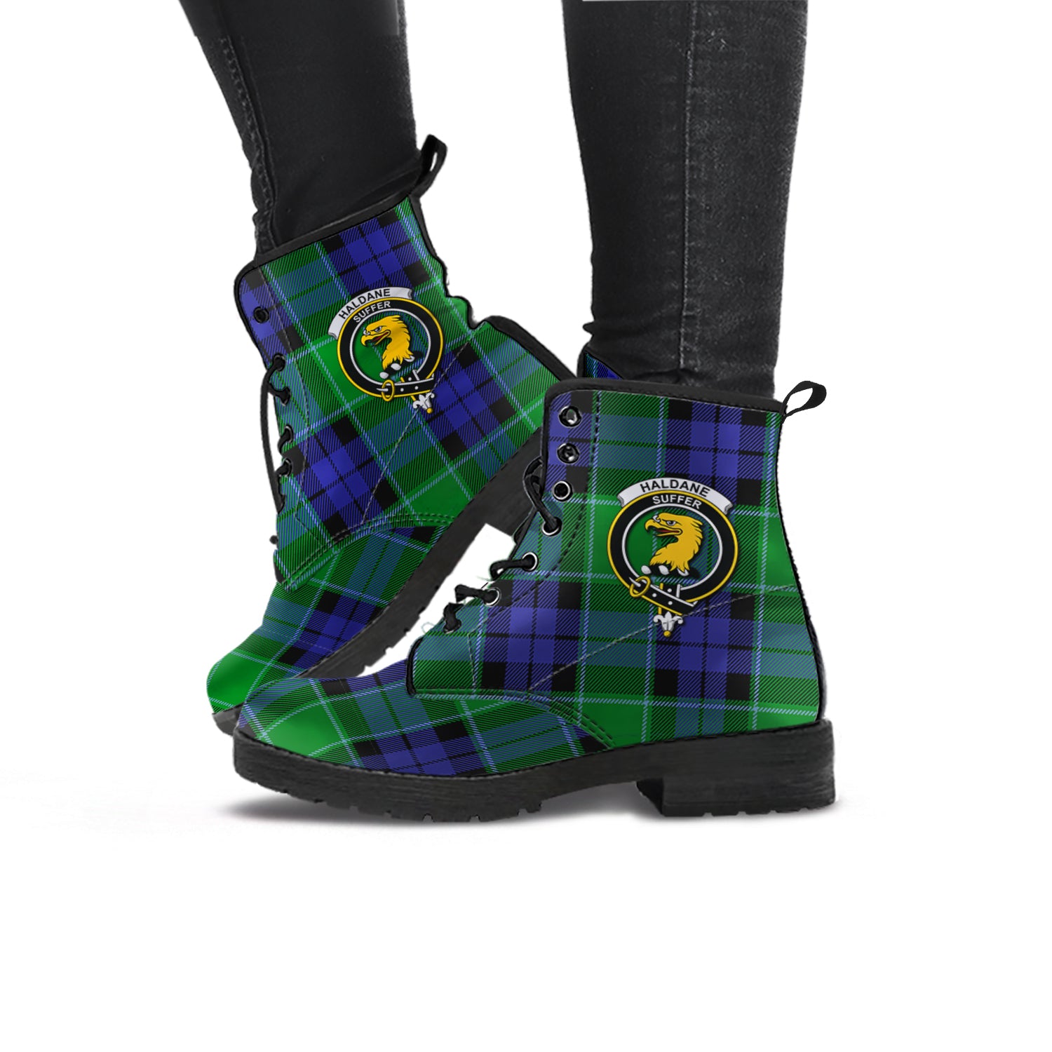 Haldane Tartan Leather Boots with Family Crest - Tartan Vibes Clothing