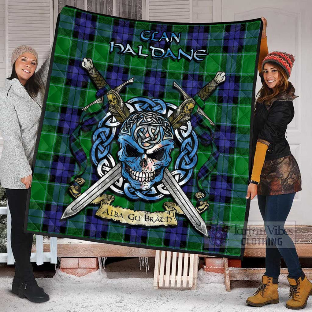 Haldane Tartan Quilt with Celtic Skull Alba Gu Brath Style - Tartan Vibes Clothing