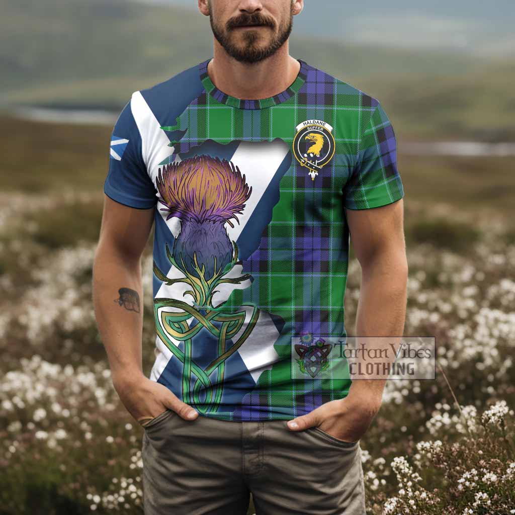 Haldane Tartan Family Crest T-Shirt Scottish Thistle Celtic Inspired - Tartan Vibes Clothing