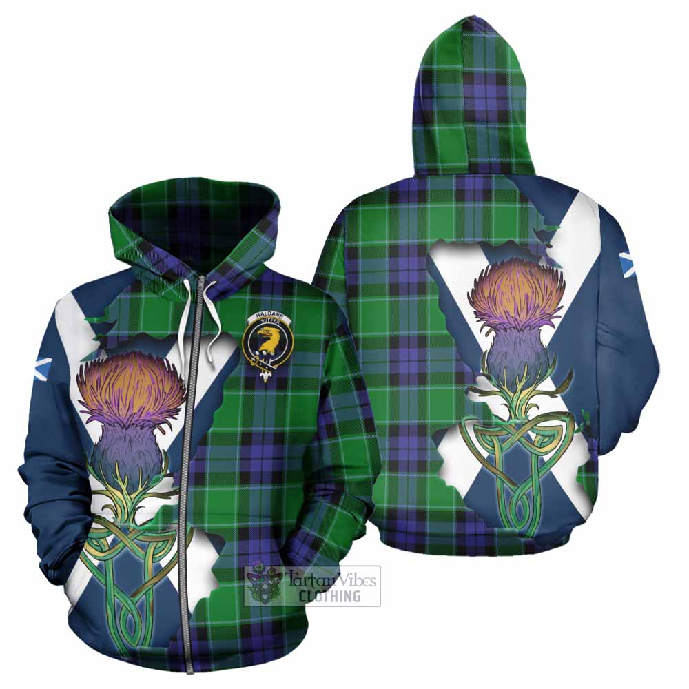 Haldane Tartan Family Crest Hoodie Scottish Thistle Celtic Inspired Zip Hoodie - Tartan Vibes Clothing
