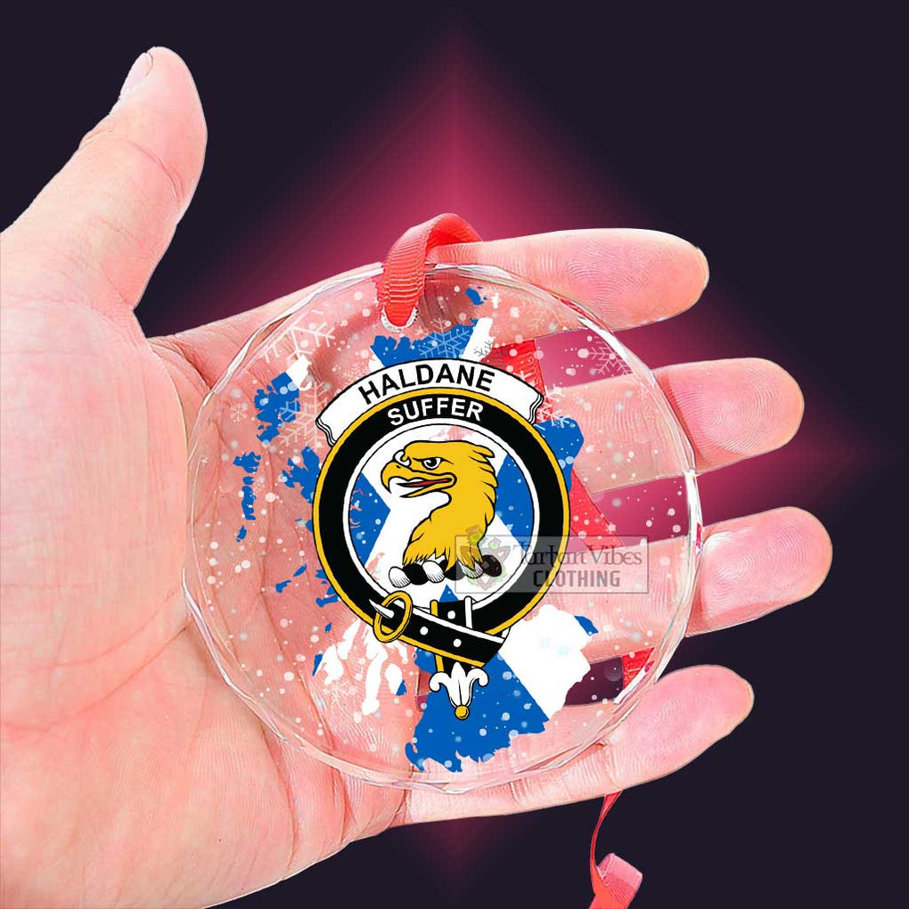 Haldane Clan Crest Christmas Glass Ornament with Scotland Map - 2D-tartanvibesclothing