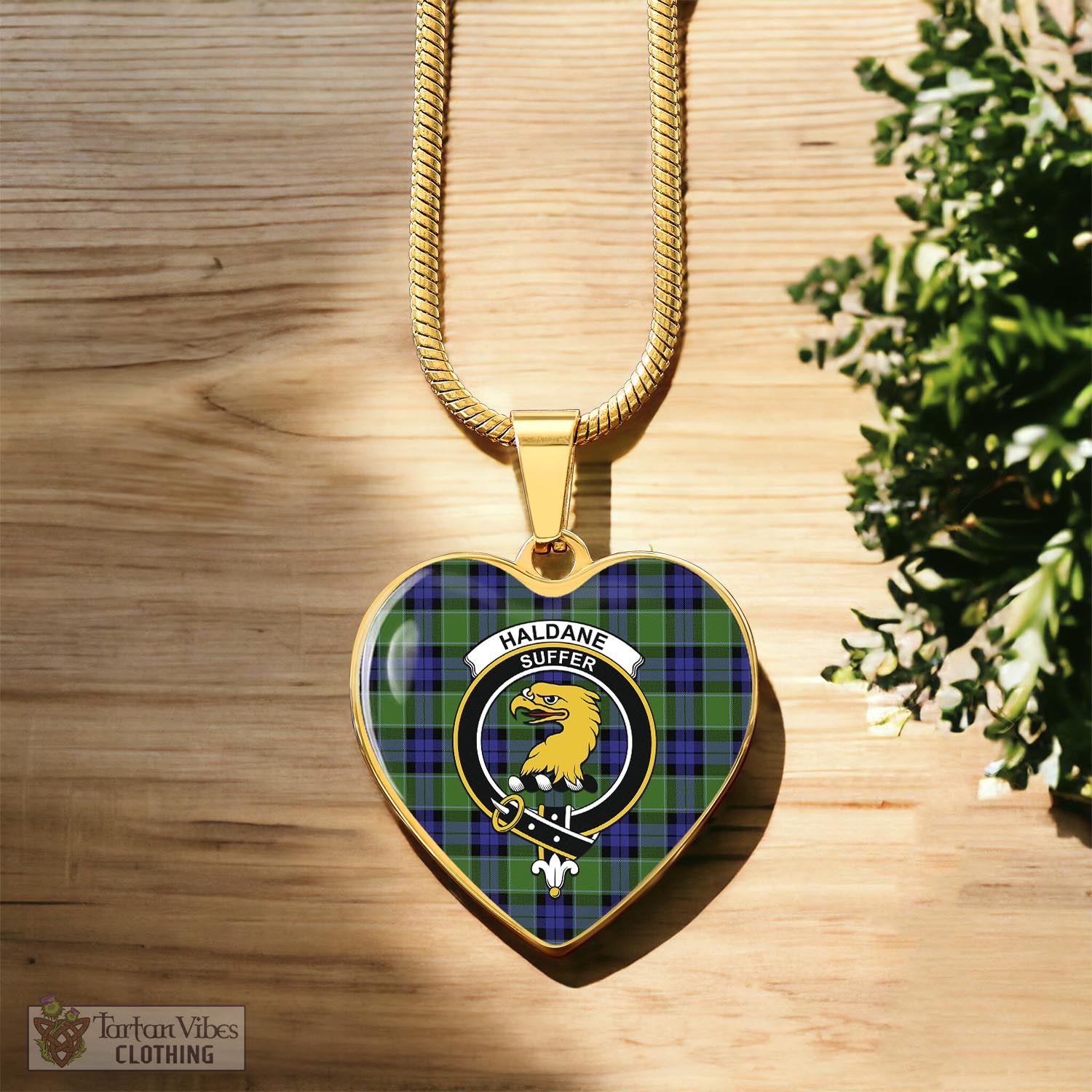 Haldane Tartan Heart Necklace with Family Crest Luxury Necklace (Gold) No - Tartan Vibes Clothing