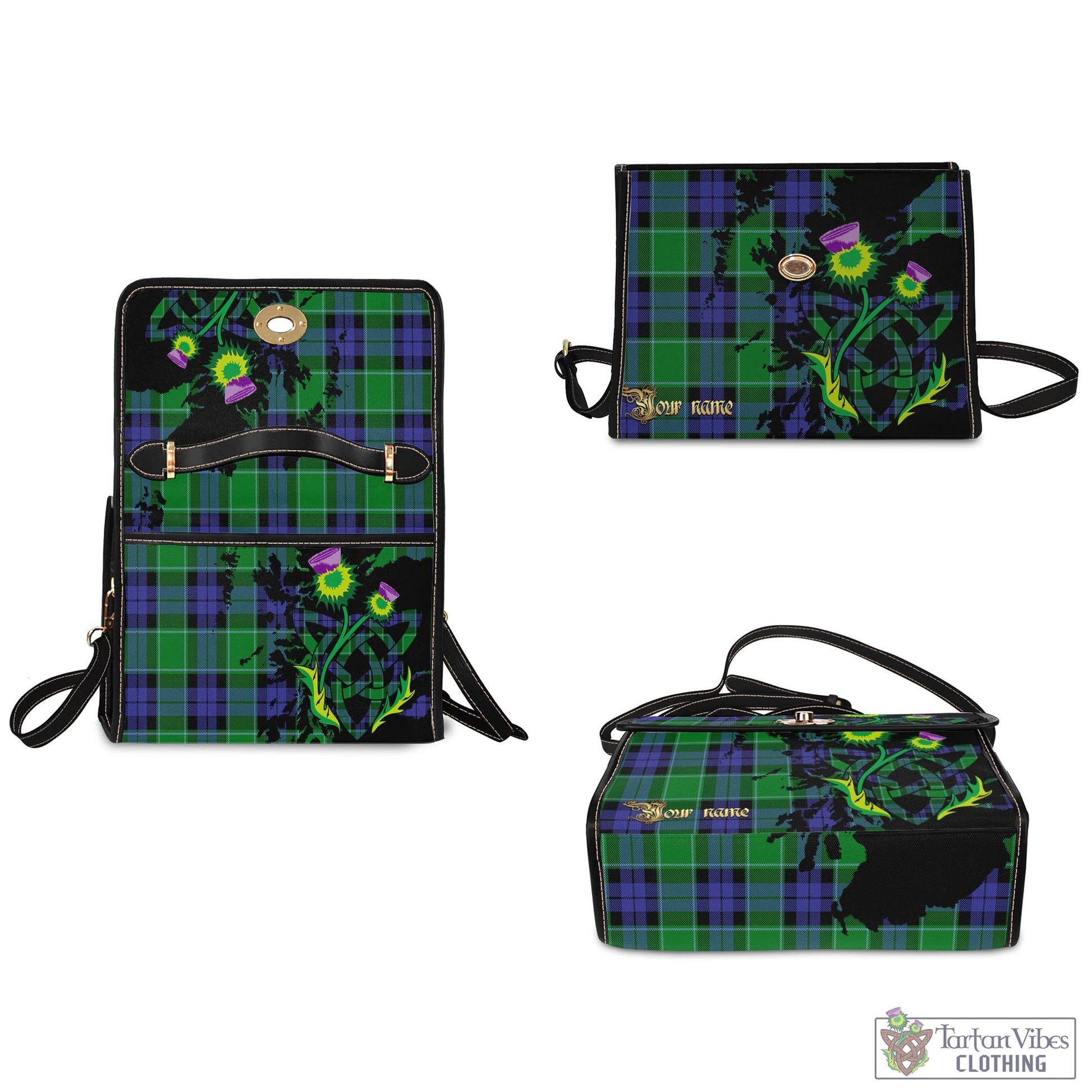 Tartan Vibes Clothing Haldane Tartan Waterproof Canvas Bag with Scotland Map and Thistle Celtic Accents