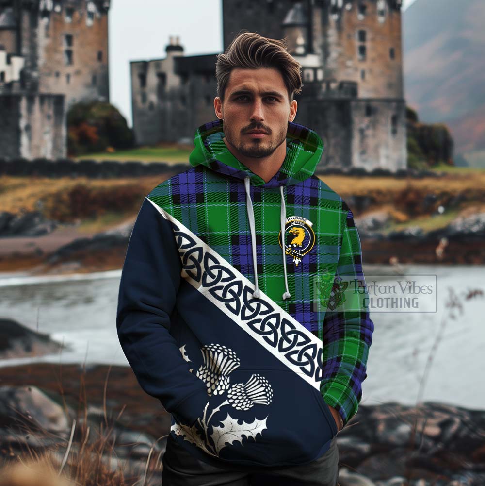 Haldane Tartan Cotton Hoodie Featuring Thistle and Scotland Map - Tartan Vibes Clothing