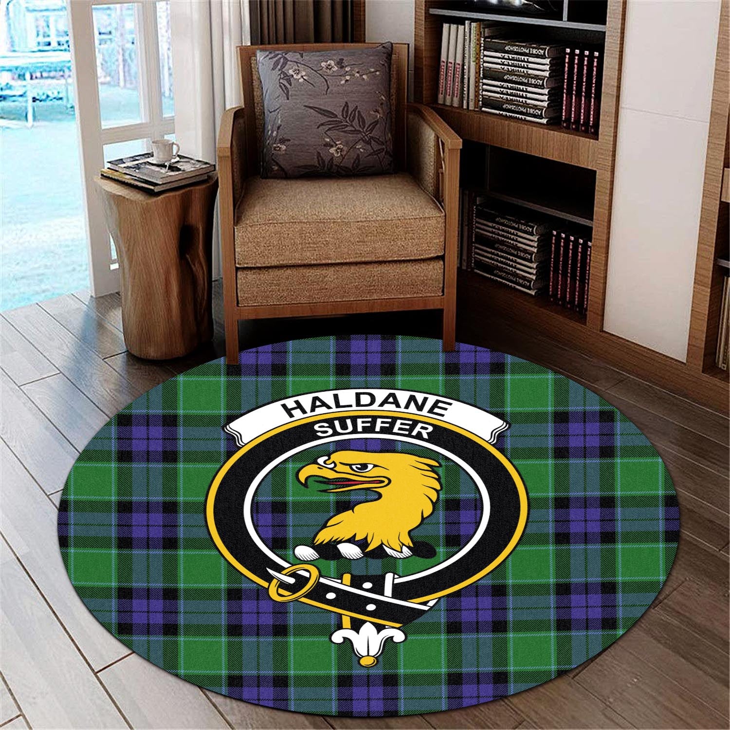 Haldane Tartan Round Rug with Family Crest - Tartan Vibes Clothing