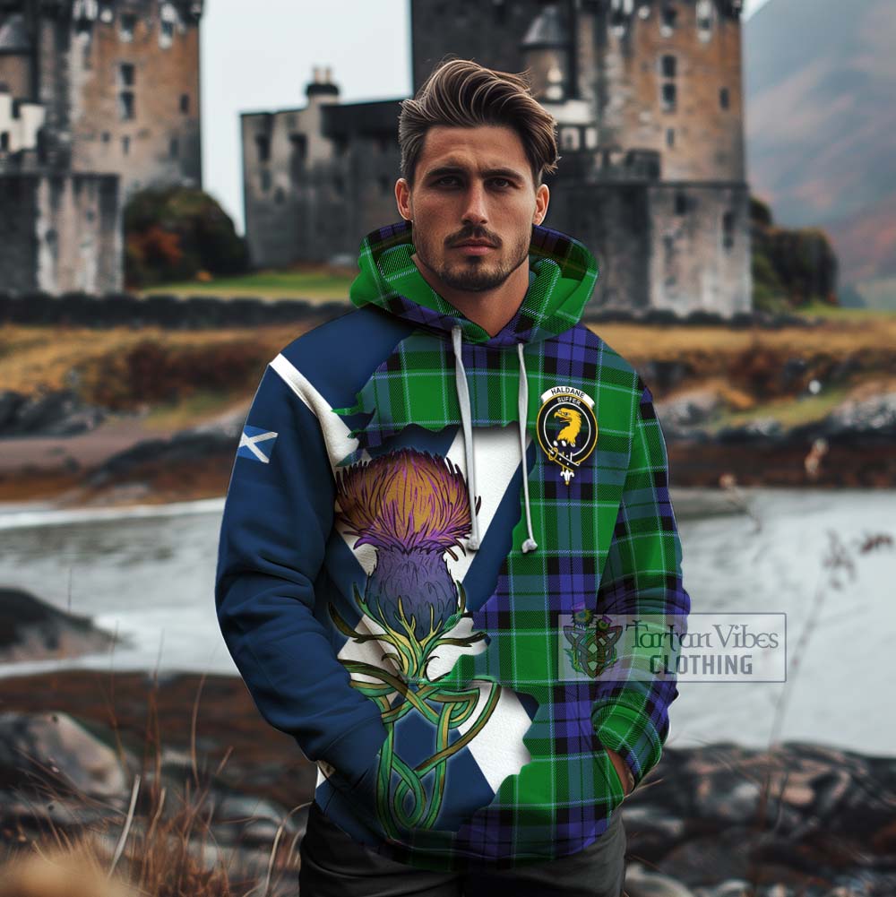 Haldane Tartan Family Crest Cotton Hoodie Scottish Thistle Celtic Inspired - Tartan Vibes Clothing