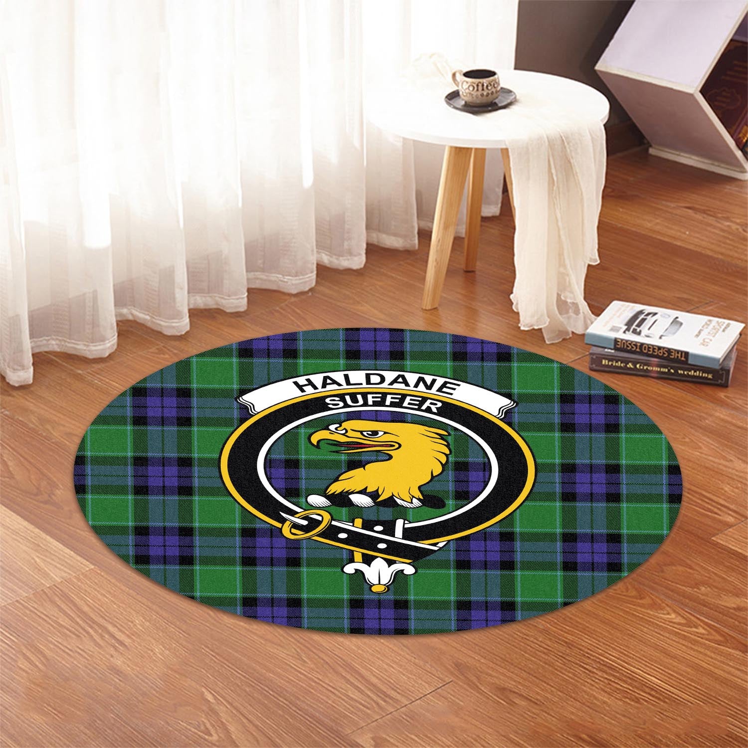 Haldane Tartan Round Rug with Family Crest - Tartan Vibes Clothing