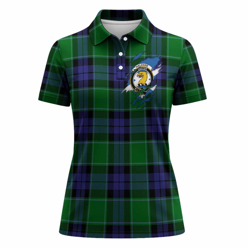 Haldane Clan Crest In Me Tartan Women Polo Shirt Scotland Flag Style