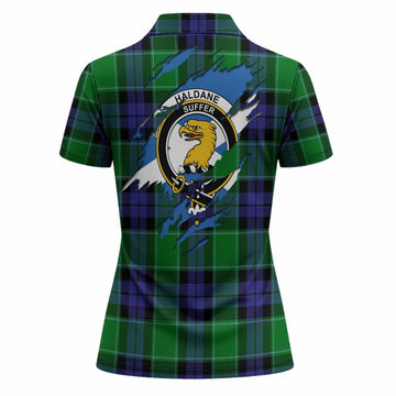 Haldane Clan Crest In Me Tartan Women Polo Shirt Scotland Flag Style