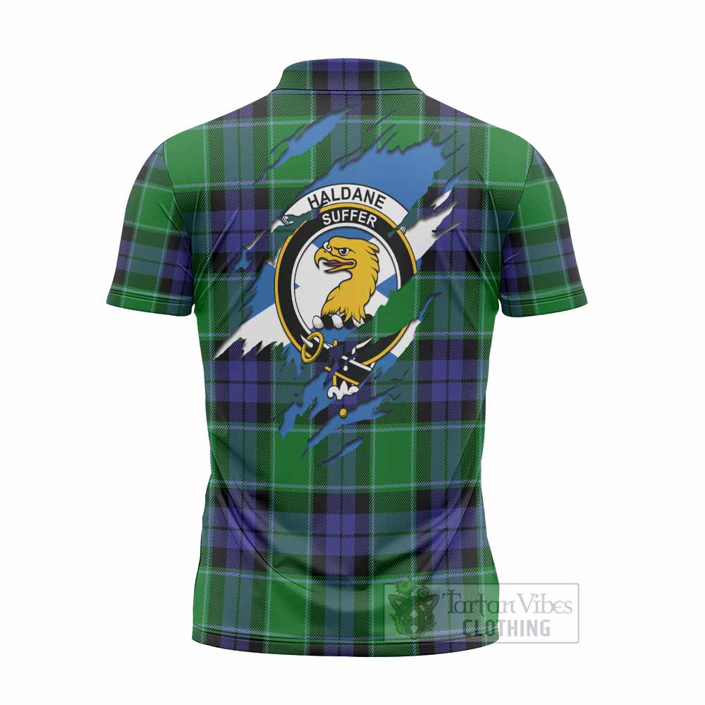 Haldane Clan Crest In Me Tartan Zipper Polo Shirt Scotland Flag Style