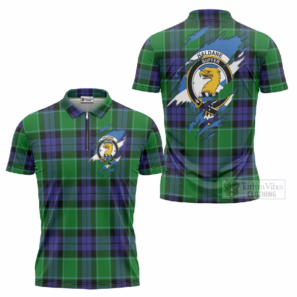 Haldane Clan Crest In Me Tartan Zipper Polo Shirt Scotland Flag Style