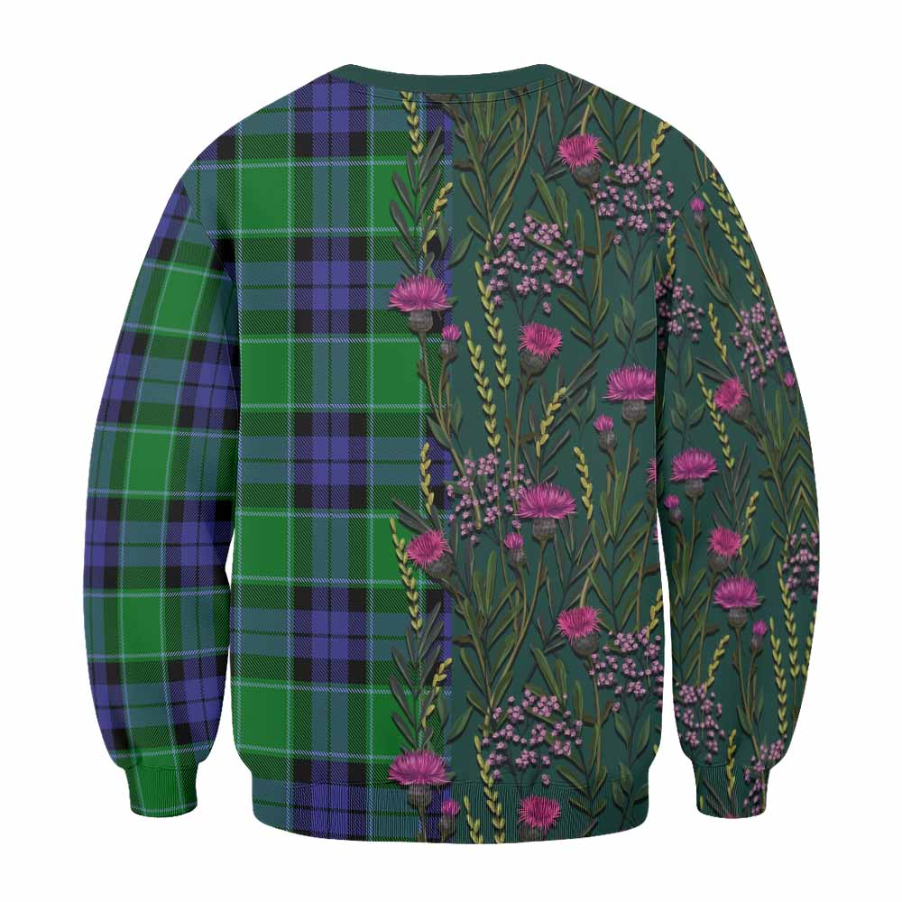 Haldane Family Crest Tartan Sweatshirt Scottish Thistle Flower Pattern Half Style - Tartan Vibes Clothing