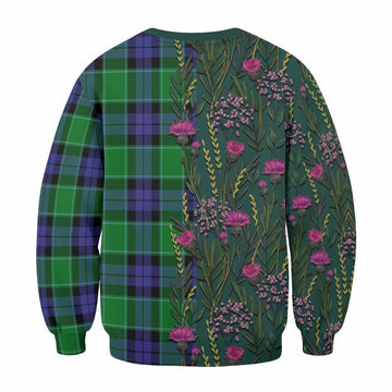 Haldane Family Crest Tartan Sweatshirt Scottish Thistle Flower Pattern Half Style - Tartan Vibes Clothing