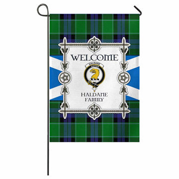 Haldane Family Crest Tartan Welcome Garden Flag Saltire Harmony Style