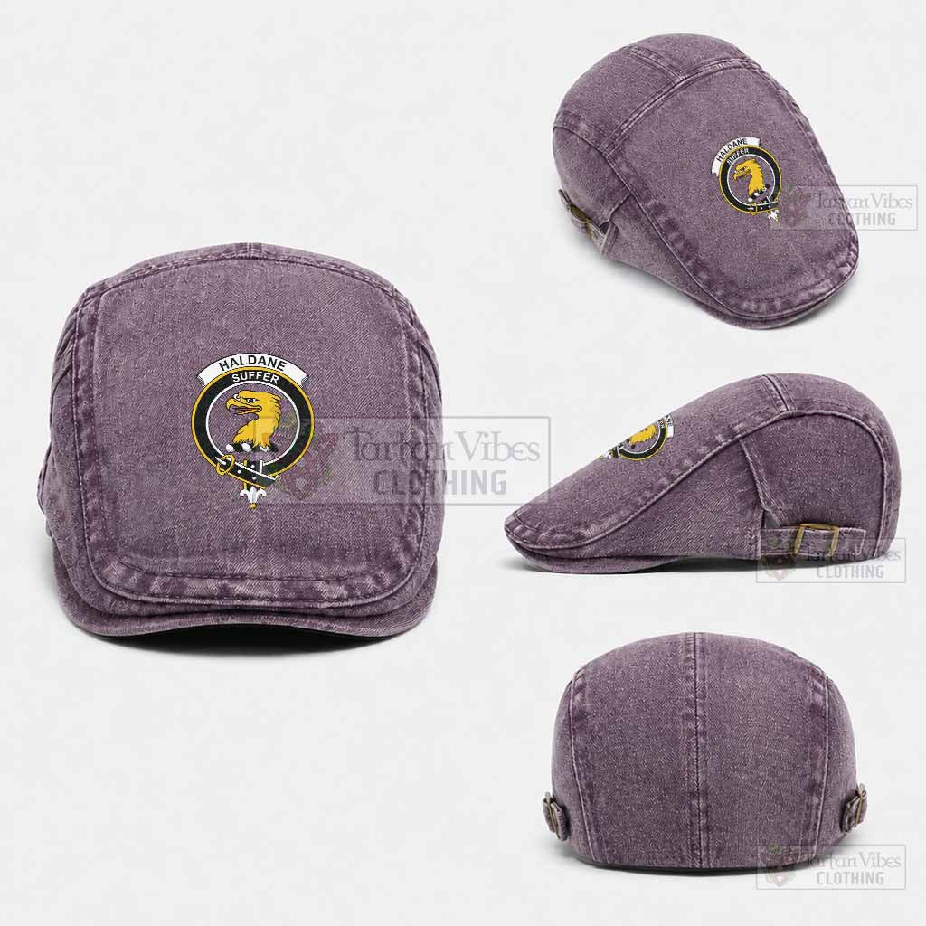 Haldane Scottish Clan Crest Washed Flat Cap - Unisex Jeff Cap One Size (Adjustable) Purple - Tartan Vibes Clothing