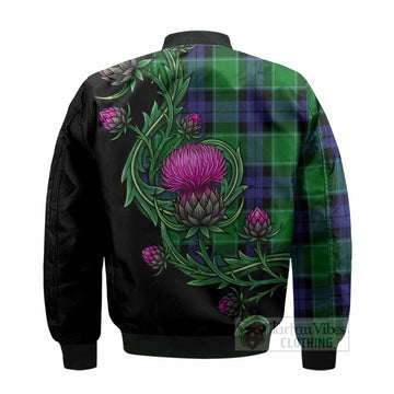 Haldane Tartan Bomber Jacket Resilient Scottish Thistle - Tartan Vibes Clothing