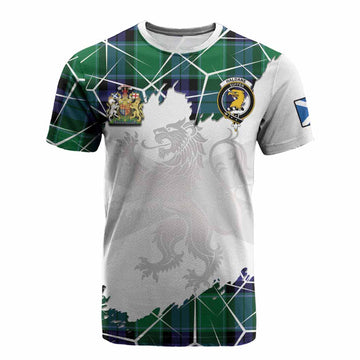 Haldane Tartan Cotton T-shirt with Family Crest and Lion Rampant Grunge Style