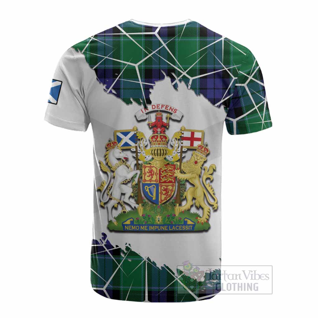 Haldane Tartan Cotton T-shirt with Family Crest and Lion Rampant Grunge Style