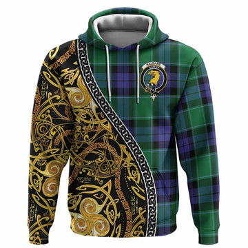 Haldane Tartan Crest Hoodie Celtic Knot and Triple Trickle Spiral Symbols