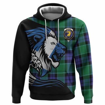 Haldane Tartan Crest Hoodie Scottish Golden Lions Wave Flow