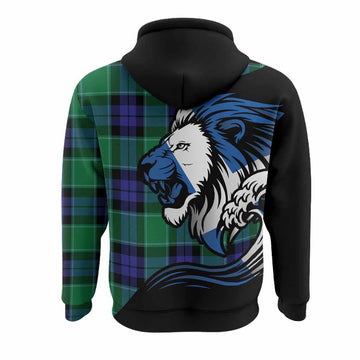 Haldane Tartan Crest Hoodie Scottish Golden Lions Wave Flow