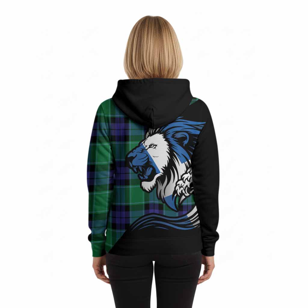 Haldane Tartan Crest Hoodie Scottish Golden Lions Wave Flow
