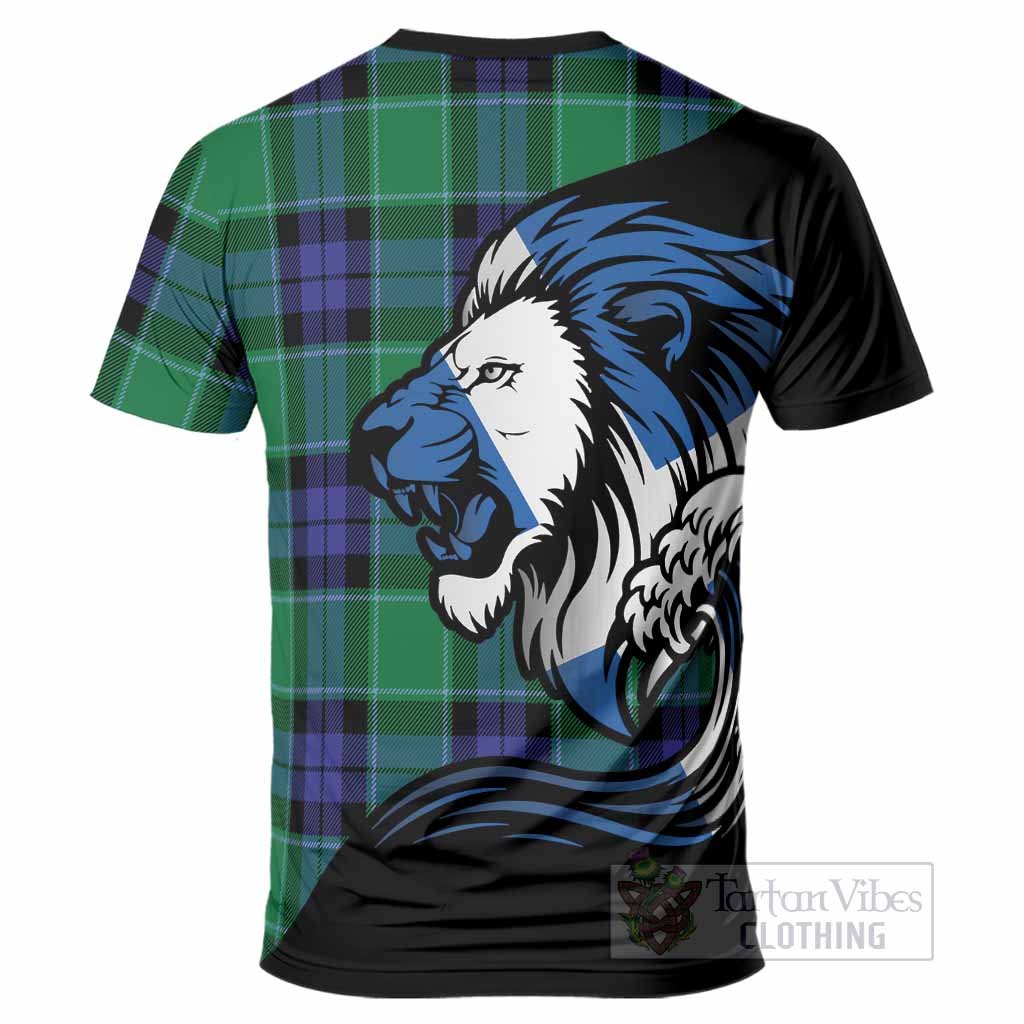 Haldane Tartan Crest T-Shirt Scottish Golden Lions Wave Flow
