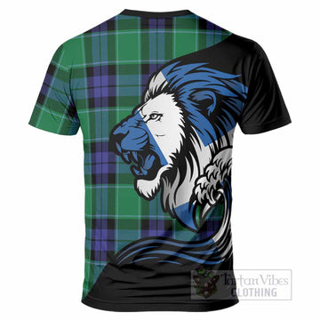 Haldane Tartan Crest T-Shirt Scottish Golden Lions Wave Flow
