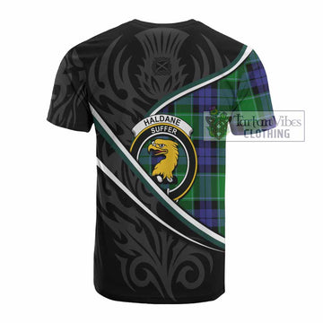 Haldane Tartan Family Crest Cotton T-shirt Celtic Scottish Thistle Floral - Tartan Vibes Clothing