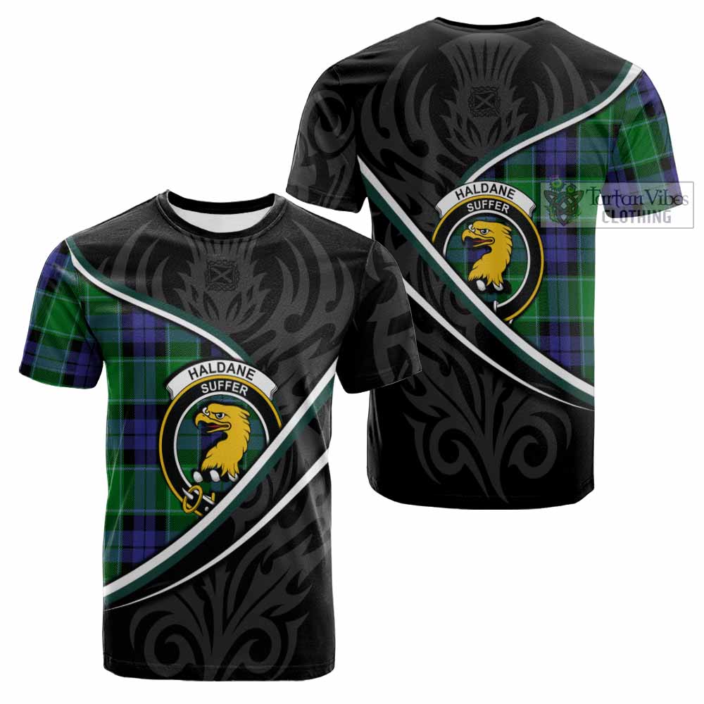 Haldane Tartan Family Crest Cotton T-shirt Celtic Scottish Thistle Floral - Tartan Vibes Clothing