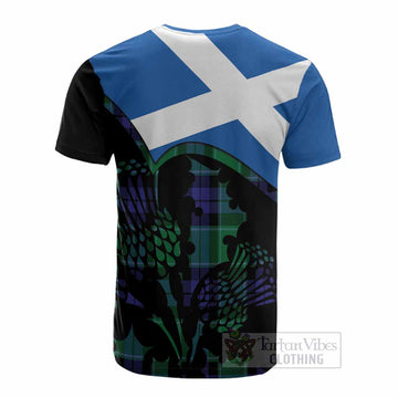 Haldane Tartan Family Crest Cotton T-shirt Scotland Thistle Floral Flag Style