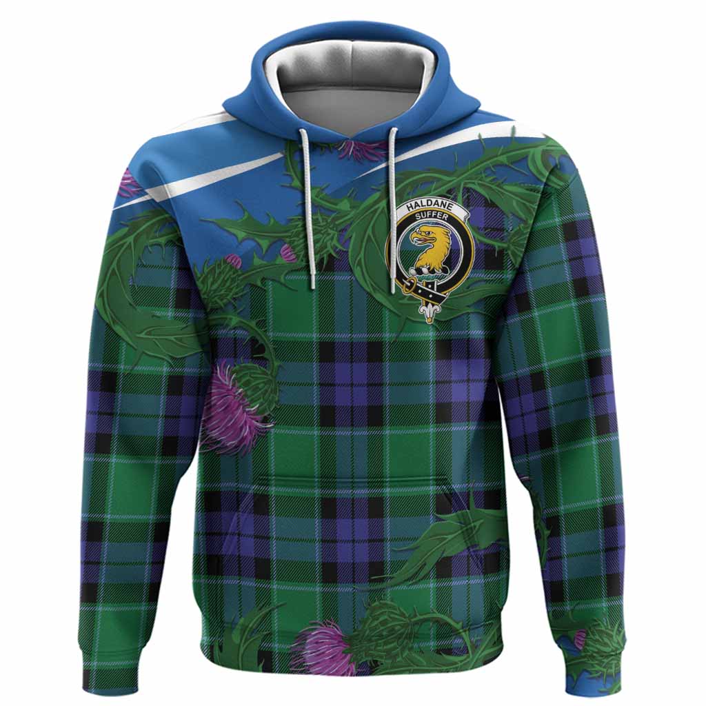 Haldane Tartan Family Crest Hoodie Thistle in Minimalism