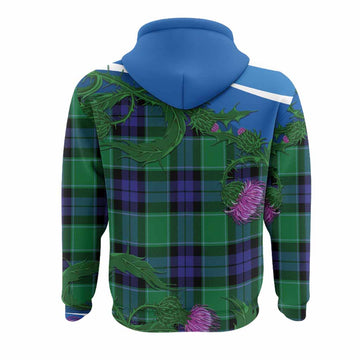 Haldane Tartan Family Crest Hoodie Thistle in Minimalism