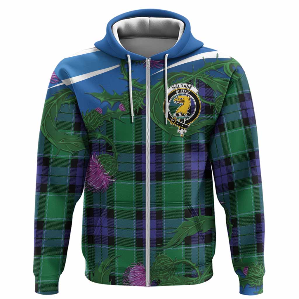 Haldane Tartan Family Crest Hoodie Thistle in Minimalism