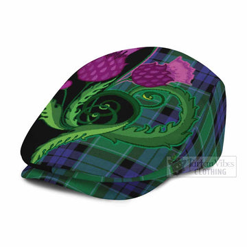 Haldane Tartan Flat Cap, Jeff Cap Traditional Scottish Thistle