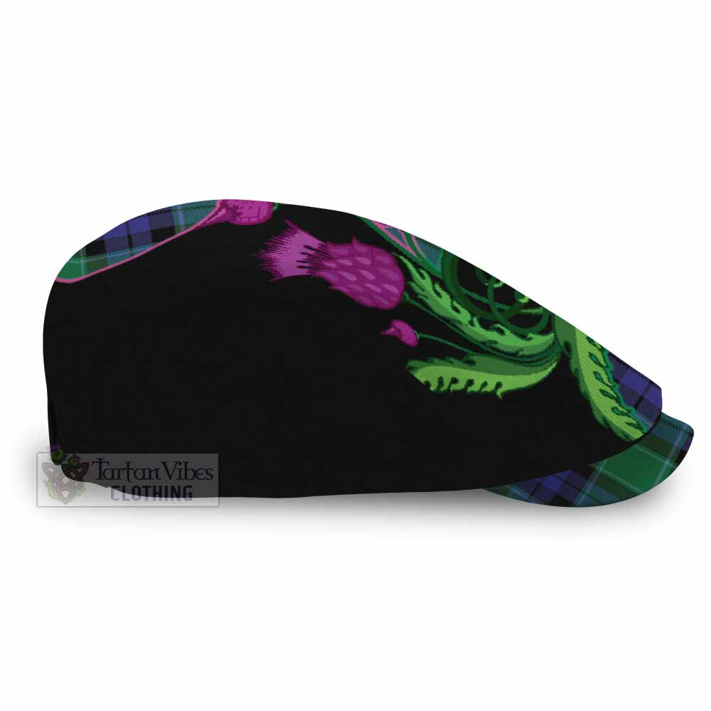 Haldane Tartan Flat Cap, Jeff Cap Traditional Scottish Thistle