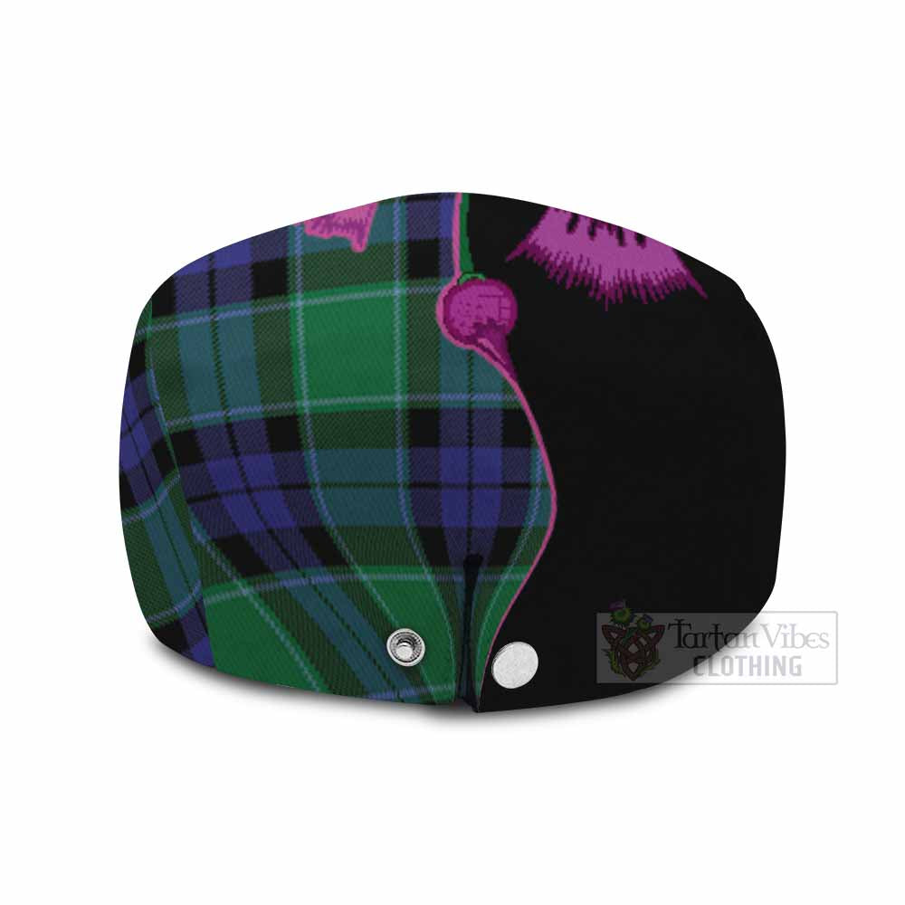 Haldane Tartan Flat Cap, Jeff Cap Traditional Scottish Thistle