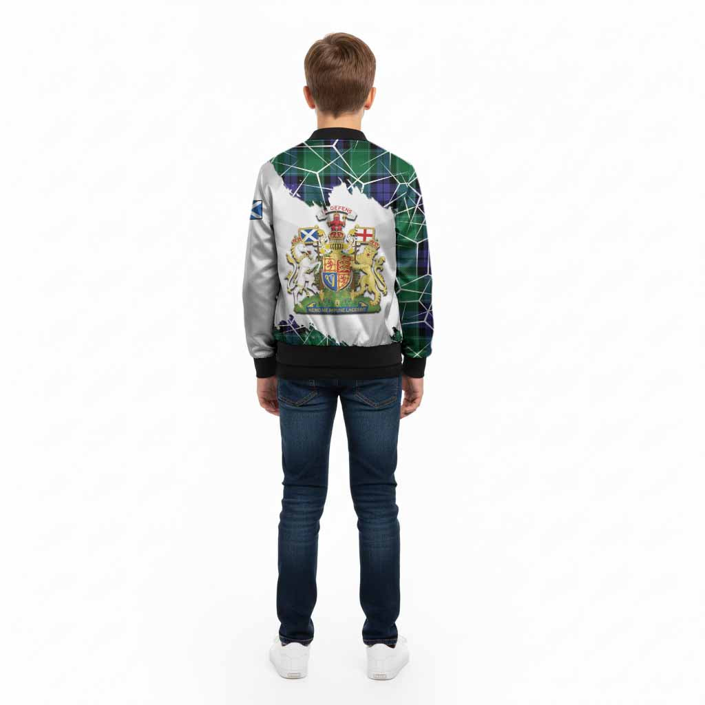 Haldane Tartan Kid Bomber Jacket with Family Crest and Lion Rampant Grunge Style
