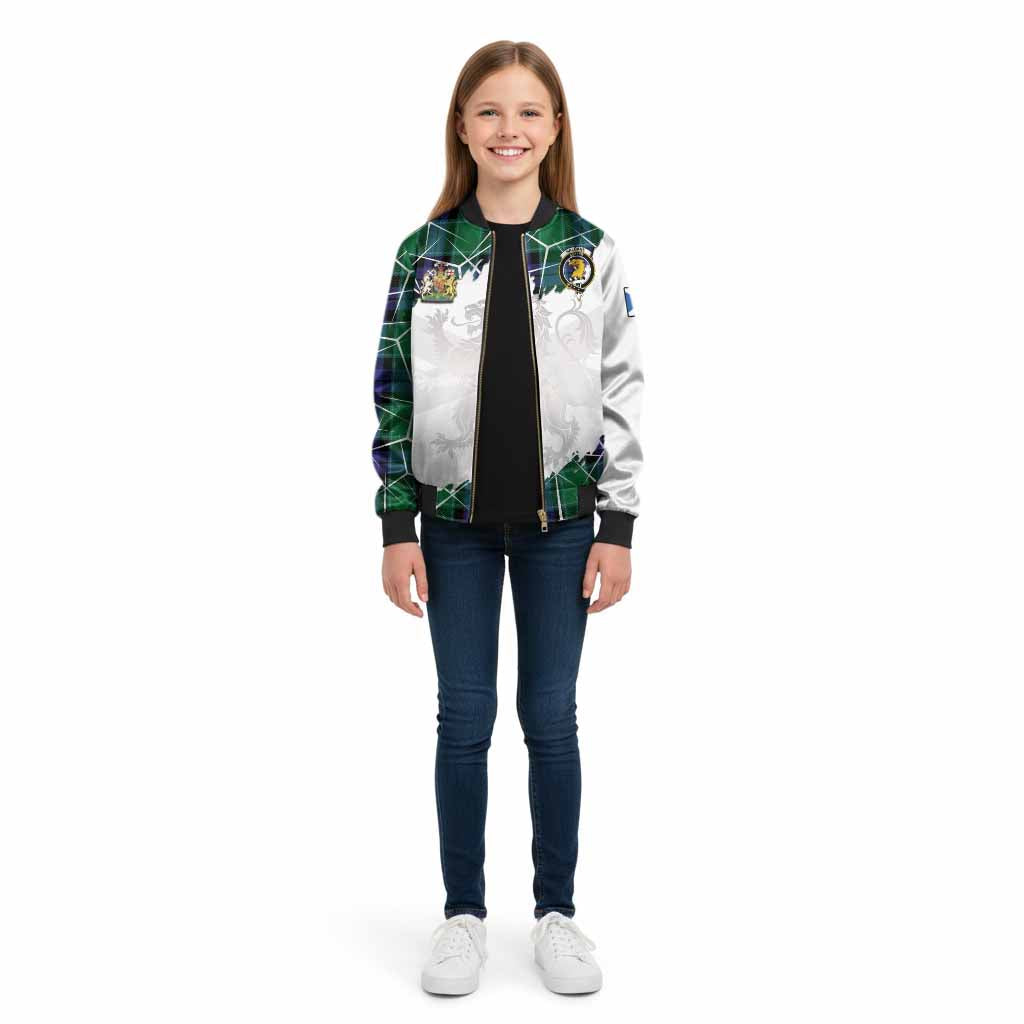 Haldane Tartan Kid Bomber Jacket with Family Crest and Lion Rampant Grunge Style