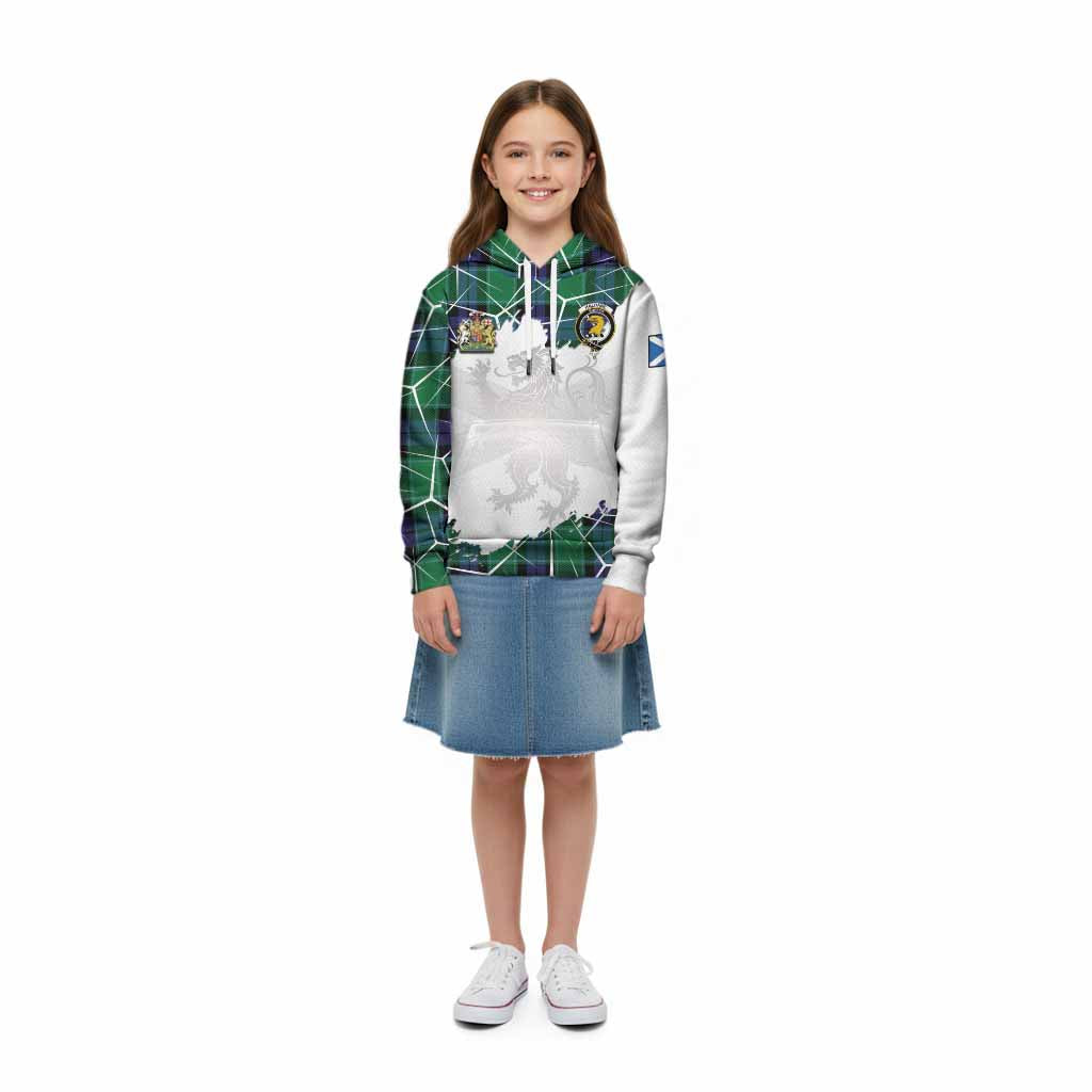 Haldane Tartan Kid Hoodie with Family Crest and Lion Rampant Grunge Style
