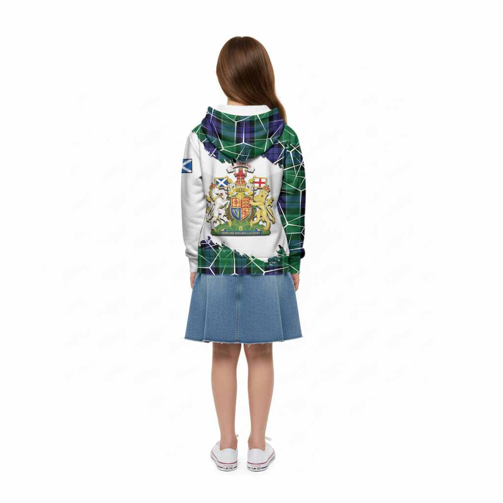 Haldane Tartan Kid Hoodie with Family Crest and Lion Rampant Grunge Style