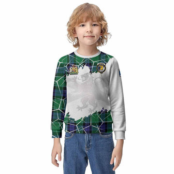 Haldane Tartan Kid Knitted Sweatshirt with Family Crest and Lion Rampant Grunge Style