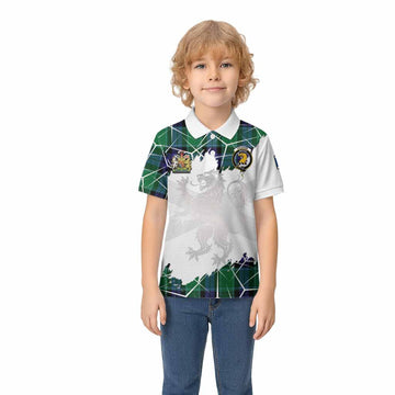 Haldane Tartan Kid Polo Shirt with Family Crest and Lion Rampant Grunge Style