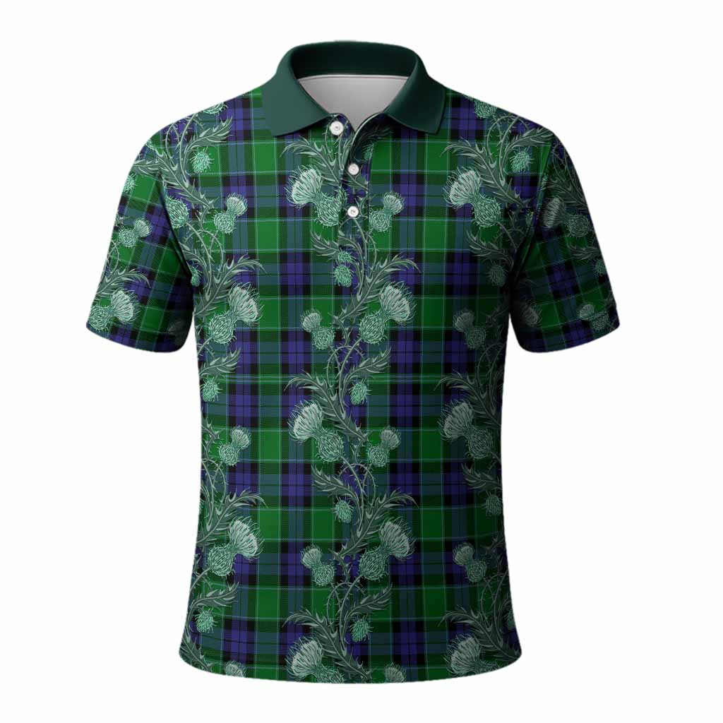 Haldane Tartan Polo Shirt Seamless Scottish Thistle Flowers