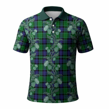 Haldane Tartan Polo Shirt Seamless Scottish Thistle Flowers