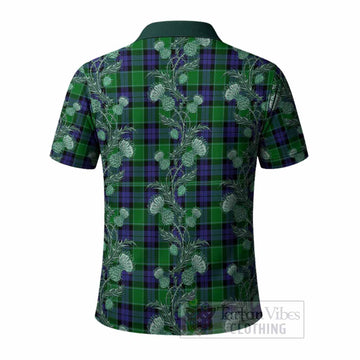 Haldane Tartan Polo Shirt Seamless Scottish Thistle Flowers