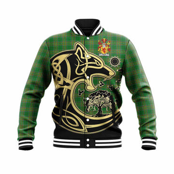 Tartan Vibes Clothing Hale Irish Tartan Baseball Jacket with Coat of Arms Celtic Wolf Style