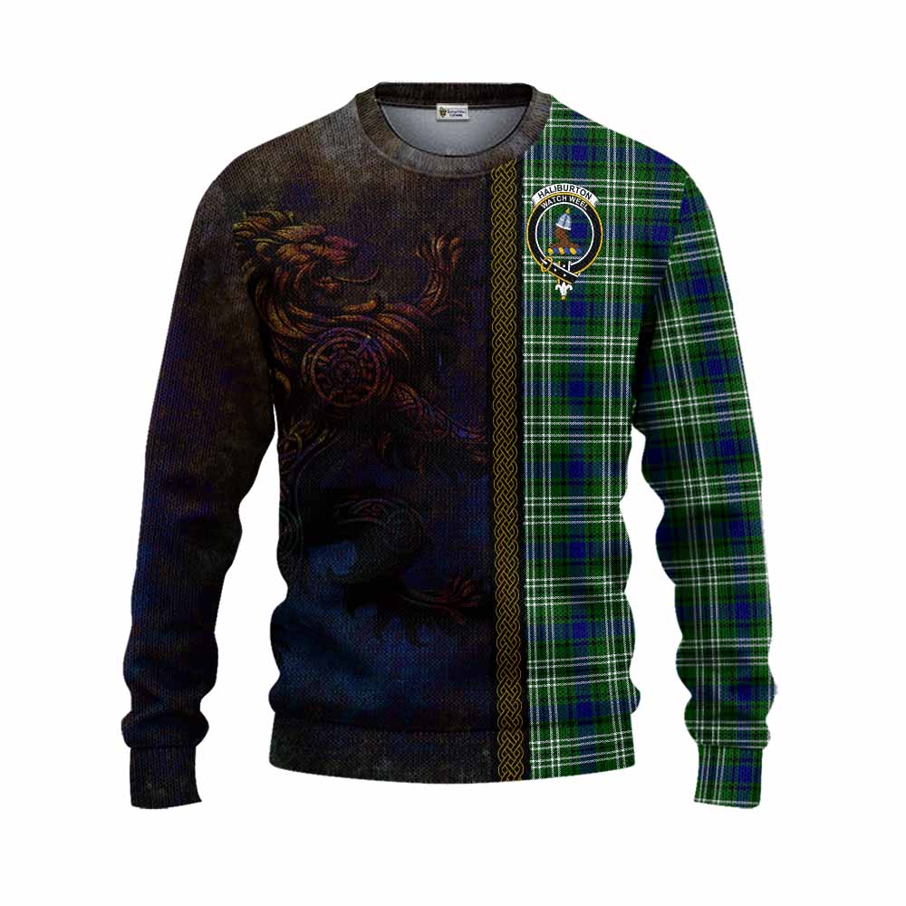 Tartan Vibes Clothing Haliburton Tartan Family Crest Knitted Sweater Alba Gu Brath Be Brave Lion Ancient Style